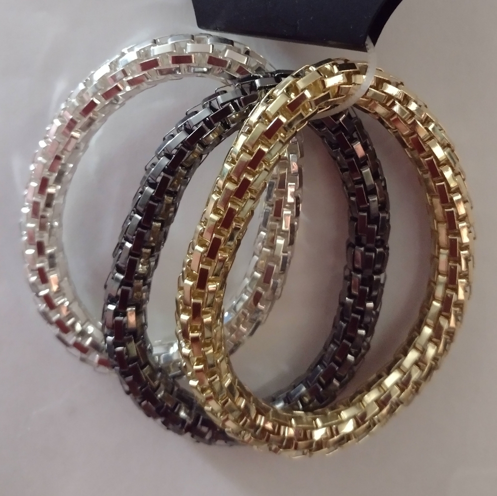 NWT 3 piece APT.9 Mixed Metals stretch bracelet set silvertone gunmetal goldtone